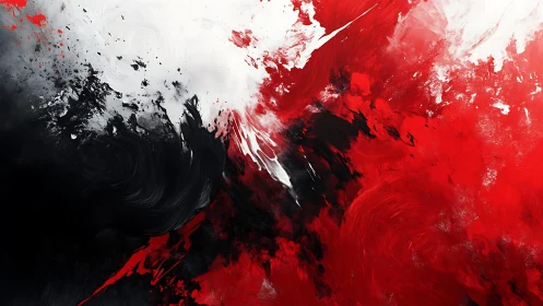 Dynamic Abstract Painting with Bold Red, Black, and White Strokes.