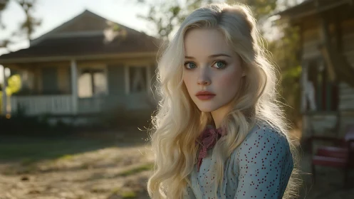 Photorealistic rural portrait with soft golden-hour backlighting.