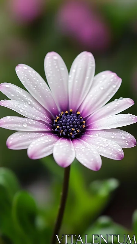 Osteospermum with precision-rendered water droplet distribution across expanded petals