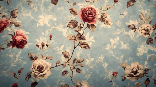 Soft vintage roses drifting across a dreamy blue sky.
