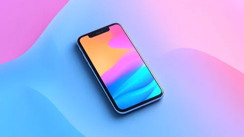 Modern smartphone on colorful abstract gradient background.