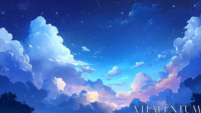 Digital painting of luminous twilight cumulonimbus skyscape.