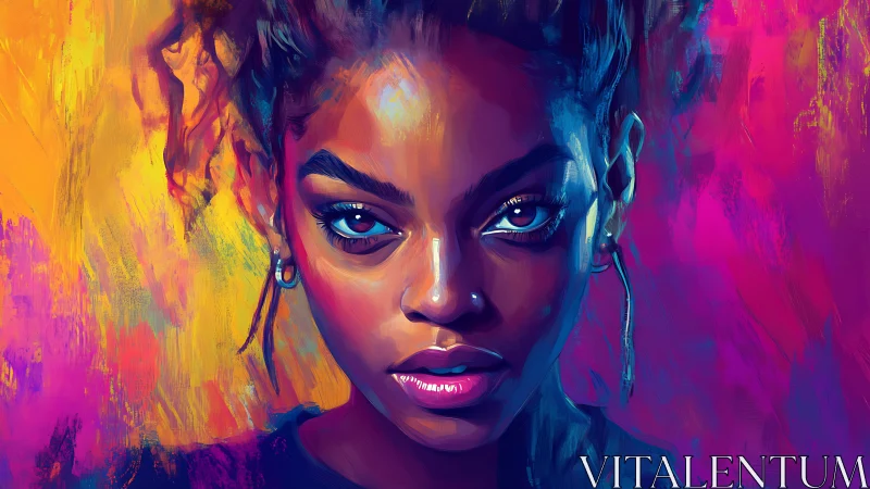 Electric gaze cuts through neon storms of painted light