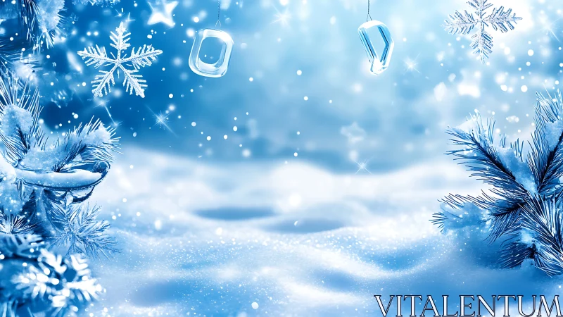 Cryogenic winter field with crystalline ornaments suspended.