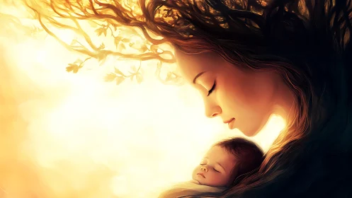 Mother and Child in Golden Light.