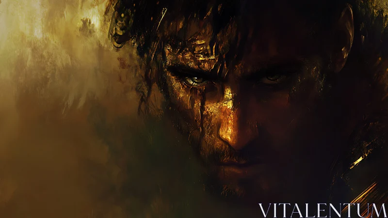 Brooding male portrait in molten gold chiaroscuro lighting