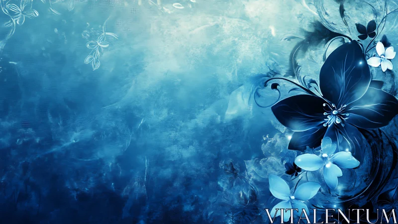 Glowing cyan floral abstraction emerges from textured mist