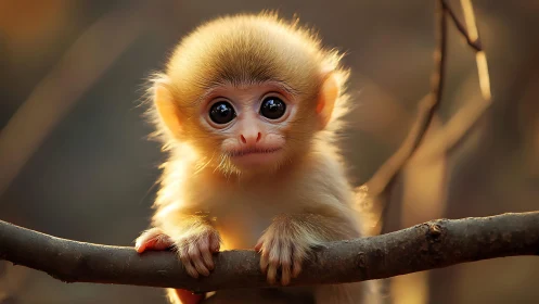 High-detail baby monkey portrait with shallow depth of field rendering