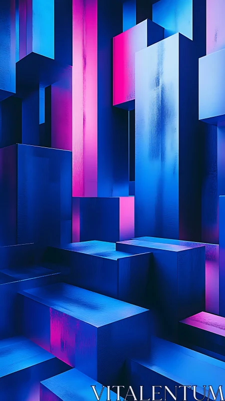 Neon canyon of stacked chromatic blocks in electric hush.