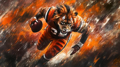 Ferocious tiger football runner explodes through fiery motion