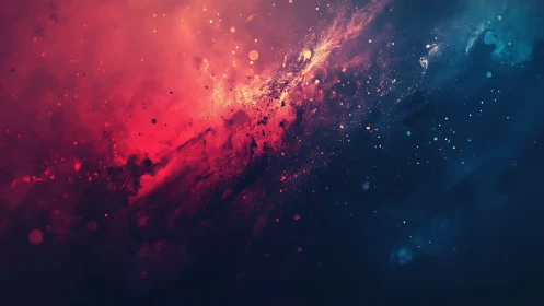 Cosmic nebula-like digital splash divides red and blue space