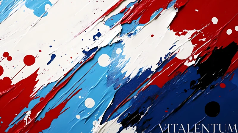 Bold Abstract Painting with Red, White, and Blue Palette.