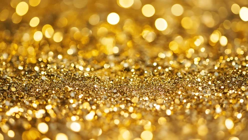 Golden glitter surface with bright defocused bokeh lights.
