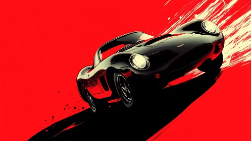 Midnight racer leaping through bold red speed trails.