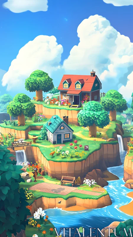 Layered Fantasy Homestead: Isometric Digital Illustration.