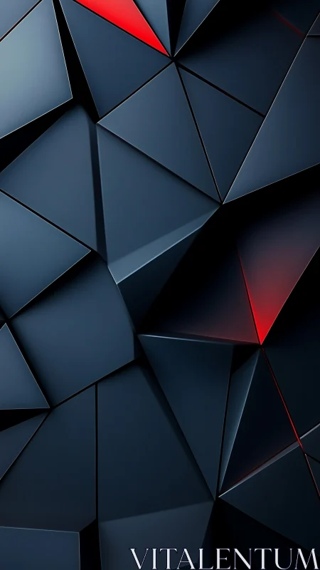Faceted dark geometric panels with red accent illumination planes