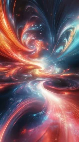 Swirling multicolored energy streams in abstract digital field.