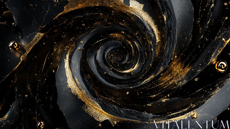 Black spiral vortex structure with dispersed metallic gold pigment