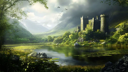 Fortified riverside citadel under dynamic valley atmospherics.