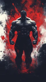 Shadow titan bodybuilder stands in blazing red void.