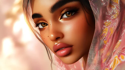 Velvet gaze slips through rose-gold veils and whispered light