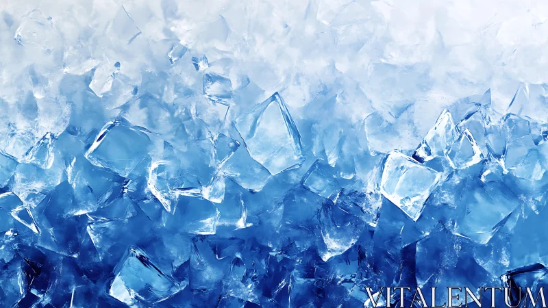 Close-up of shimmering ice cubes in cool blue background, digital art.