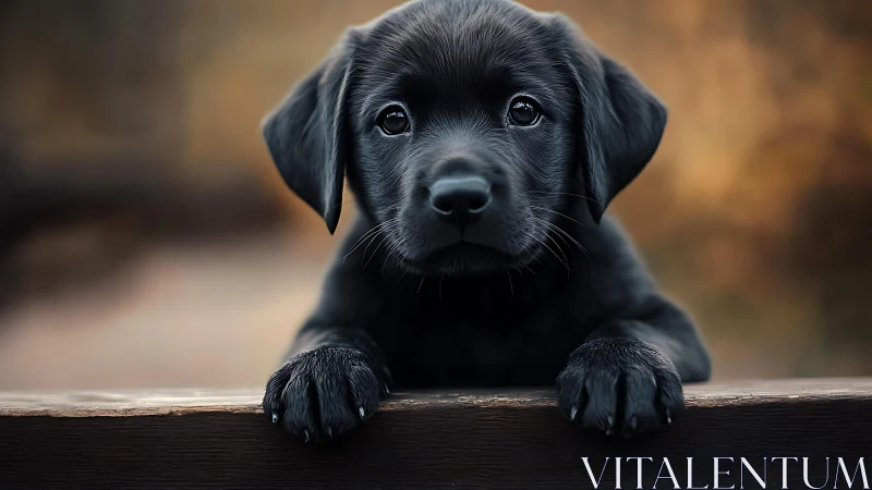 Gentle black lab puppy gazes up with bright, hopeful eyes