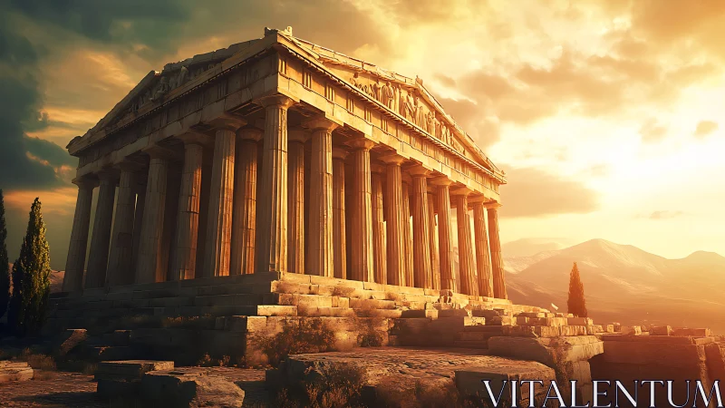 Sun-drenched Parthenon leans into a molten Greek horizon