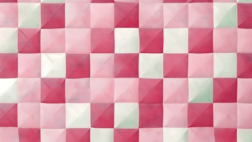 Pink white geometric checkerboard forms soft faceted surface