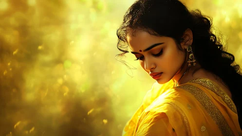 Golden sunlight gently embraces a woman in quiet reflection