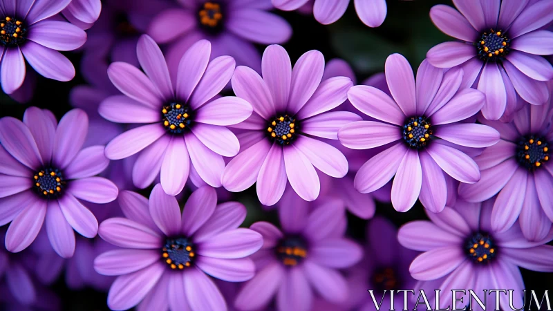 Violet Daisy Carnival: Nature's Radiant Purple Bloom Spectacle.