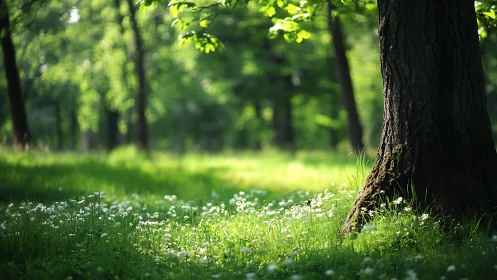 Verdant Cathedral: Where Ancient Bark Meets Wildflower Dreams.