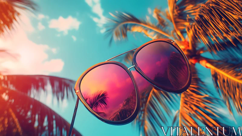 Sun-soaked palm reflections dancing in neon-tinted shades.
