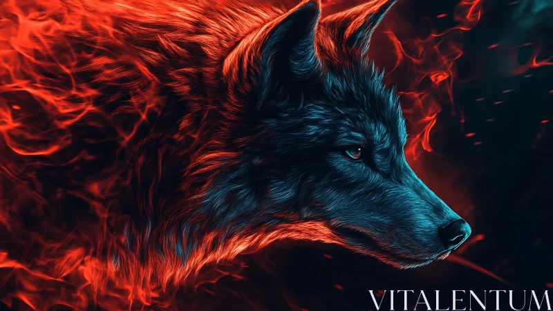 Bioluminescent wolf profile rendered in fiery dual-color lighting