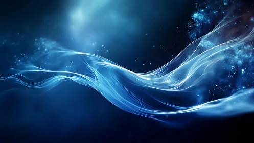 Abstract luminous wave forms on deep blue cosmic field.