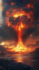 Molten Catastrophe: Volcanic Fury Erupts Into Infernal Skies.