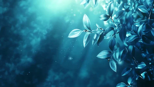Gentle teal leaves drift in dreamy underwater light