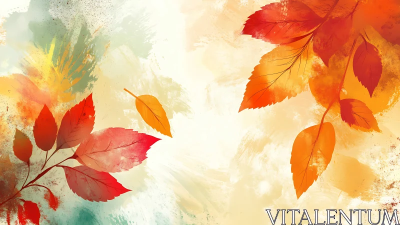 Autumn foliage illustration with warm abstract background.