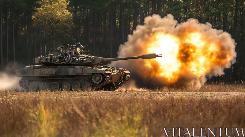 Military Tank Fires with Explosive Power in Forest Training Exercise