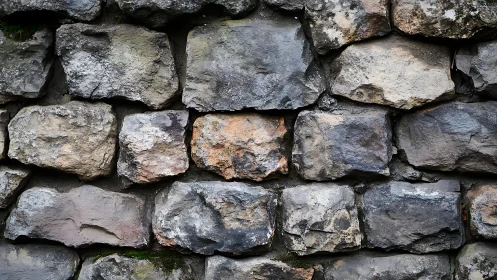 Close-up of rustic stone wall with natural texture pattern.