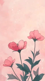 Delicate Pink Blossoms Against Soft Watercolor Sky.