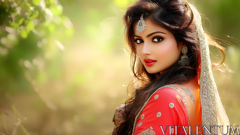 Portrait of an adorned woman rendered in luminous photorealism