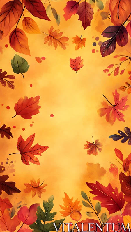 Golden autumn leaves drifting around a cozy canvas frame.