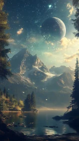 Starlit mountain lake under a gentle dreaming sky.