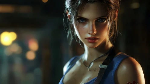 Cyber warrior portrait with cinematic bokeh lighting.