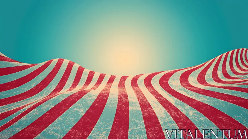 Red and white striped hills under teal sky at sunrise.