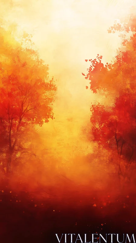 Luminous Forest Path: Atmospheric Gradient with Warm Color Transitions