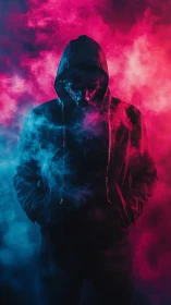 Neon phantom hacker adrift in electric magenta fog.