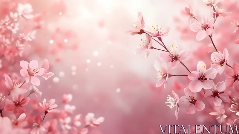 Pink Cherry Blossoms Dance Through Luminous Mist.