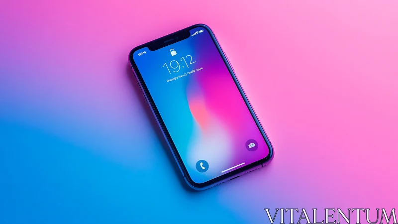 Smartphone on gradient background with notification display.